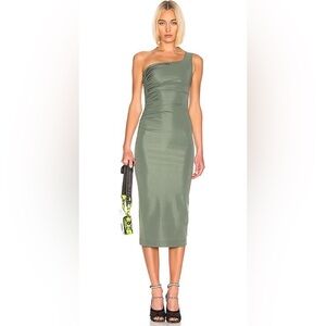 Sold out everywhere Off-White military green one shoulder dress